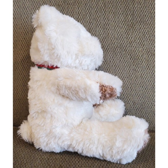 Chosun International Inc. White Bear Plush Toy with Red Plaid Bow Rare HTF - Picture 5 of 10